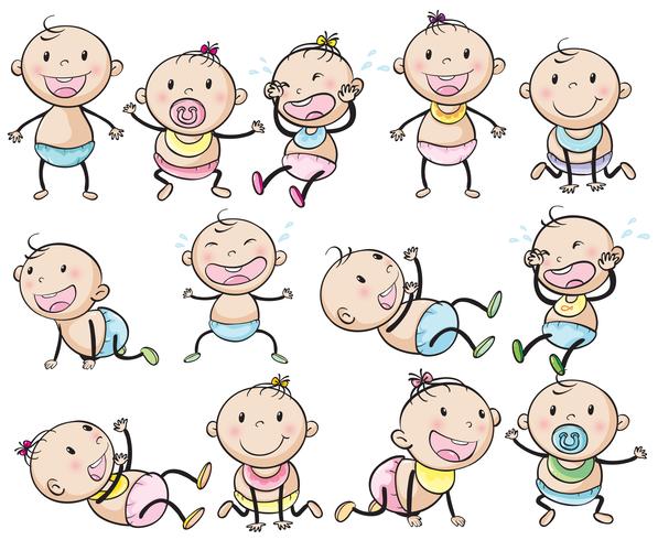 Baby boys and girls in many posts vector