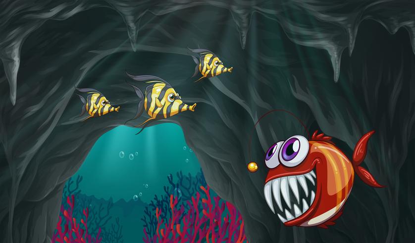 Fish swiming under the ocean vector