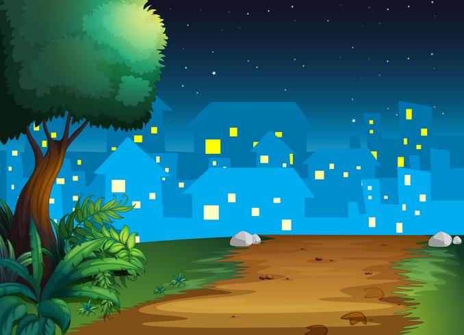 A view of the village in the middle of the night vector