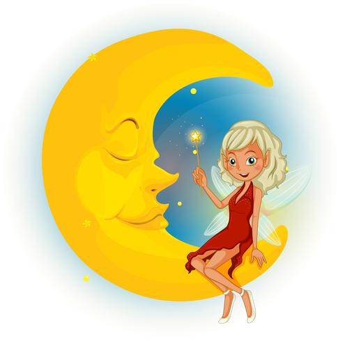 A fairy with a red dress beside the sleeping moon vector