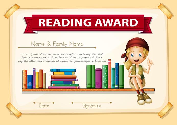 Reading award with girl and books vector