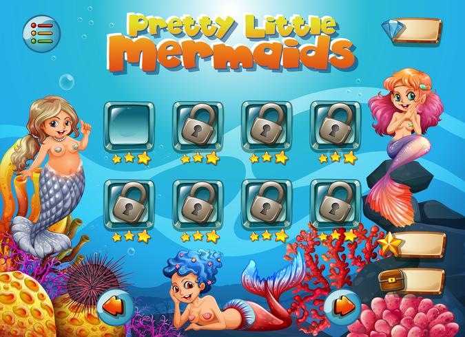 Pretty little mermaid game template vector