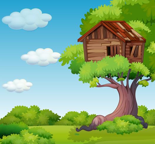 Old treehouse on the tree vector