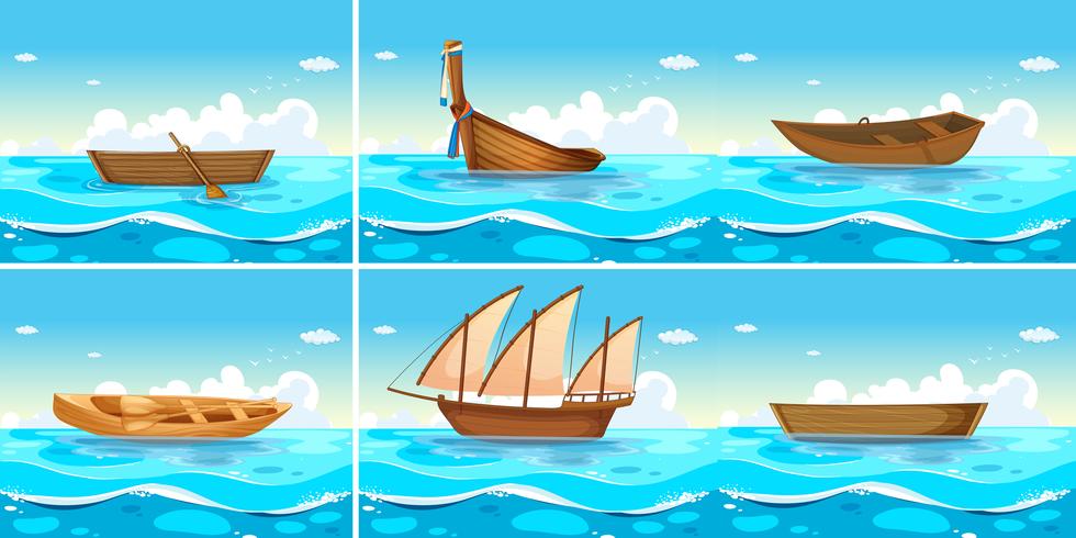 Ocean scenes with boats on water vector