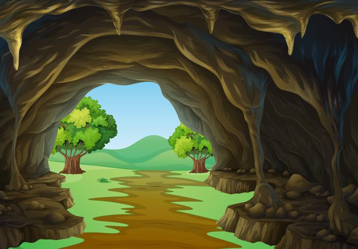 Escena de la naturaleza de la cueva y el camino. vector