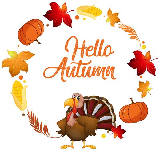 Un pavo en plantilla de tarjeta de otoño vector