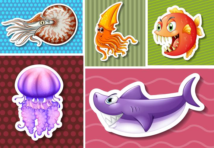 Diferentes tipos de animales marinos. vector