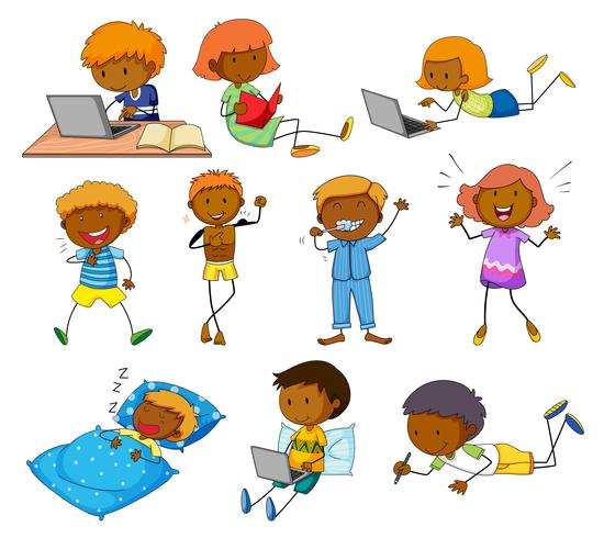 Boy and girl doing different activities vector