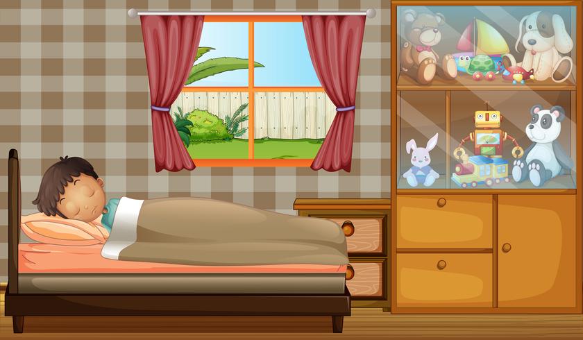 A boy sleeping in his bedroom vector