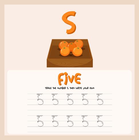 Number five tracing worksheets vector