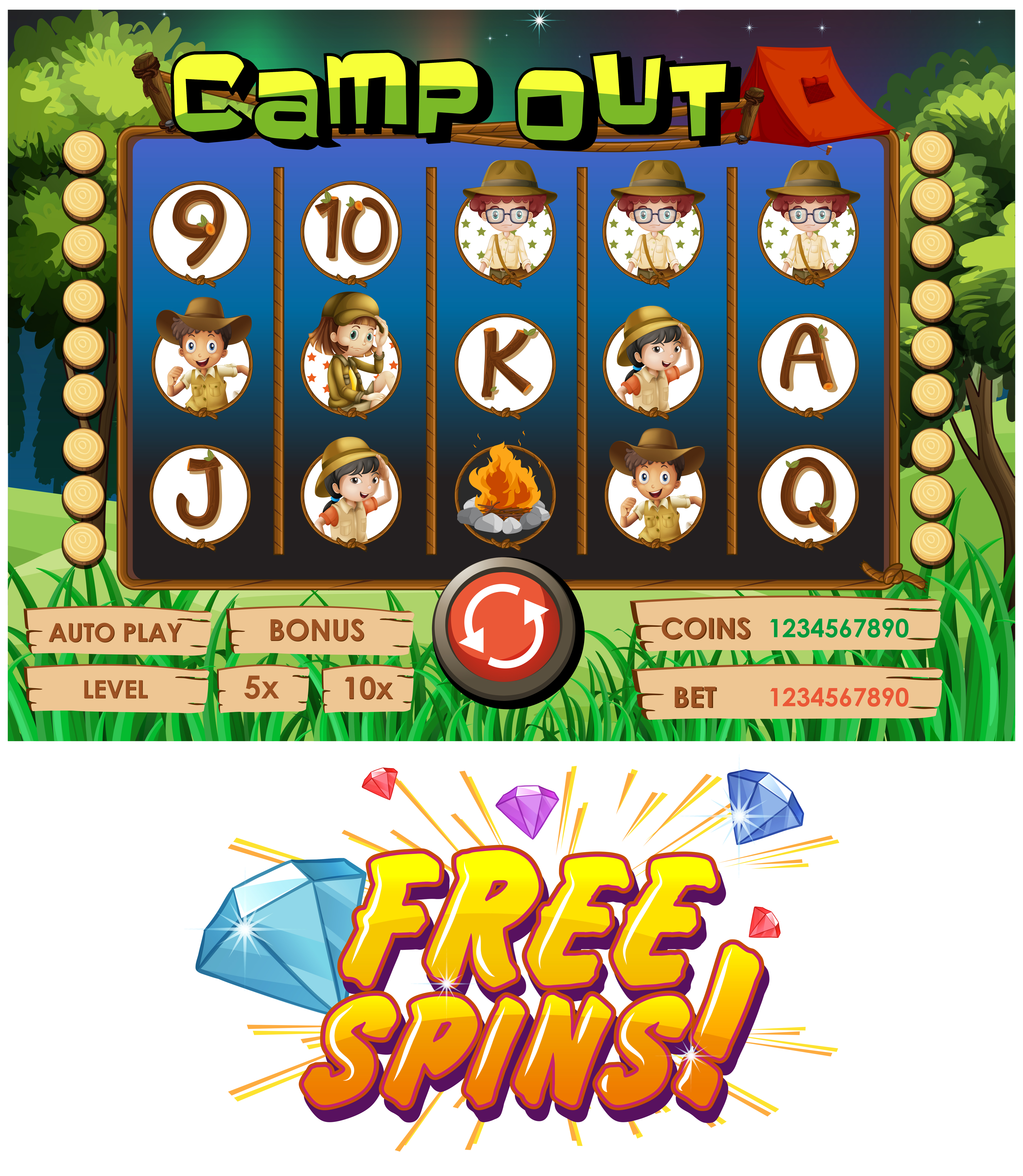 game template with kids camping out 434470 vector art at