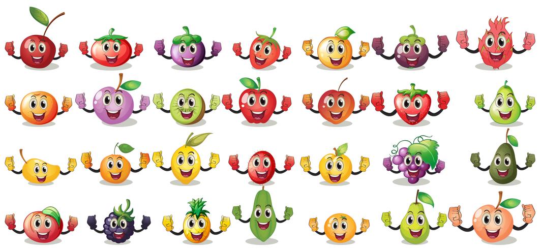 Conjuntos de caras de fruta. vector