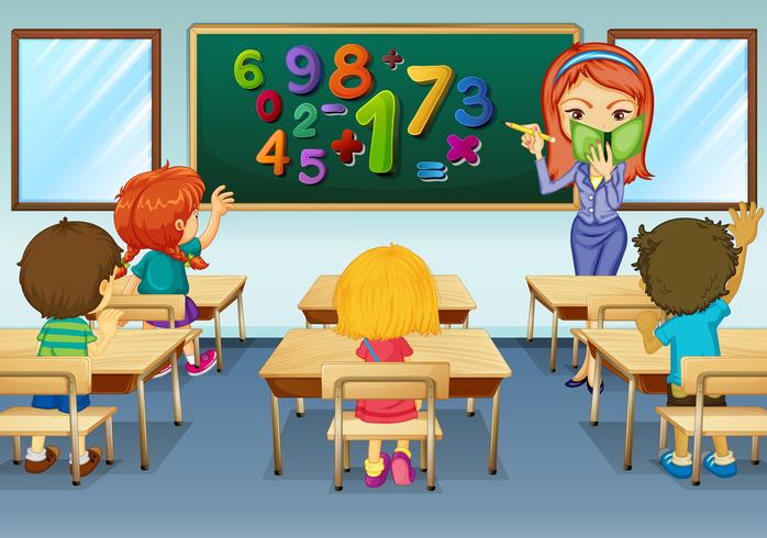 Math teacher teaching in classroom vector