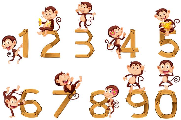 Number one to ten with monkeys vector