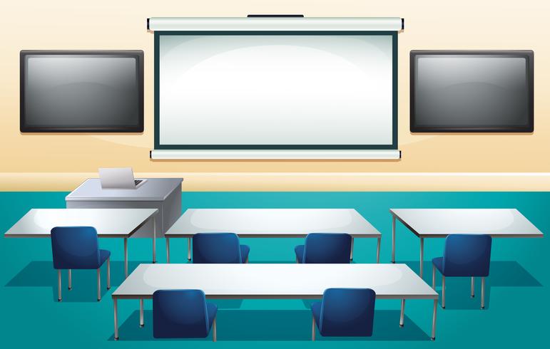 Classroom with screens and tables vector