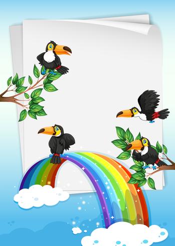 Paper design with toucans flying in sky vector