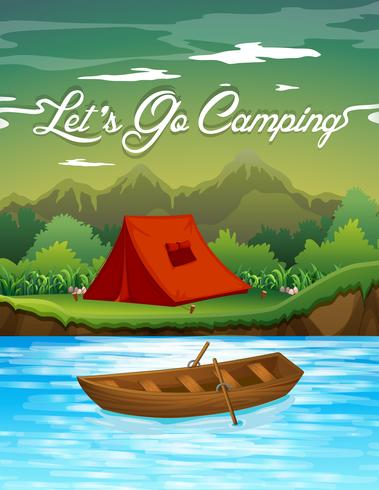 Camping con tienda y barco. vector