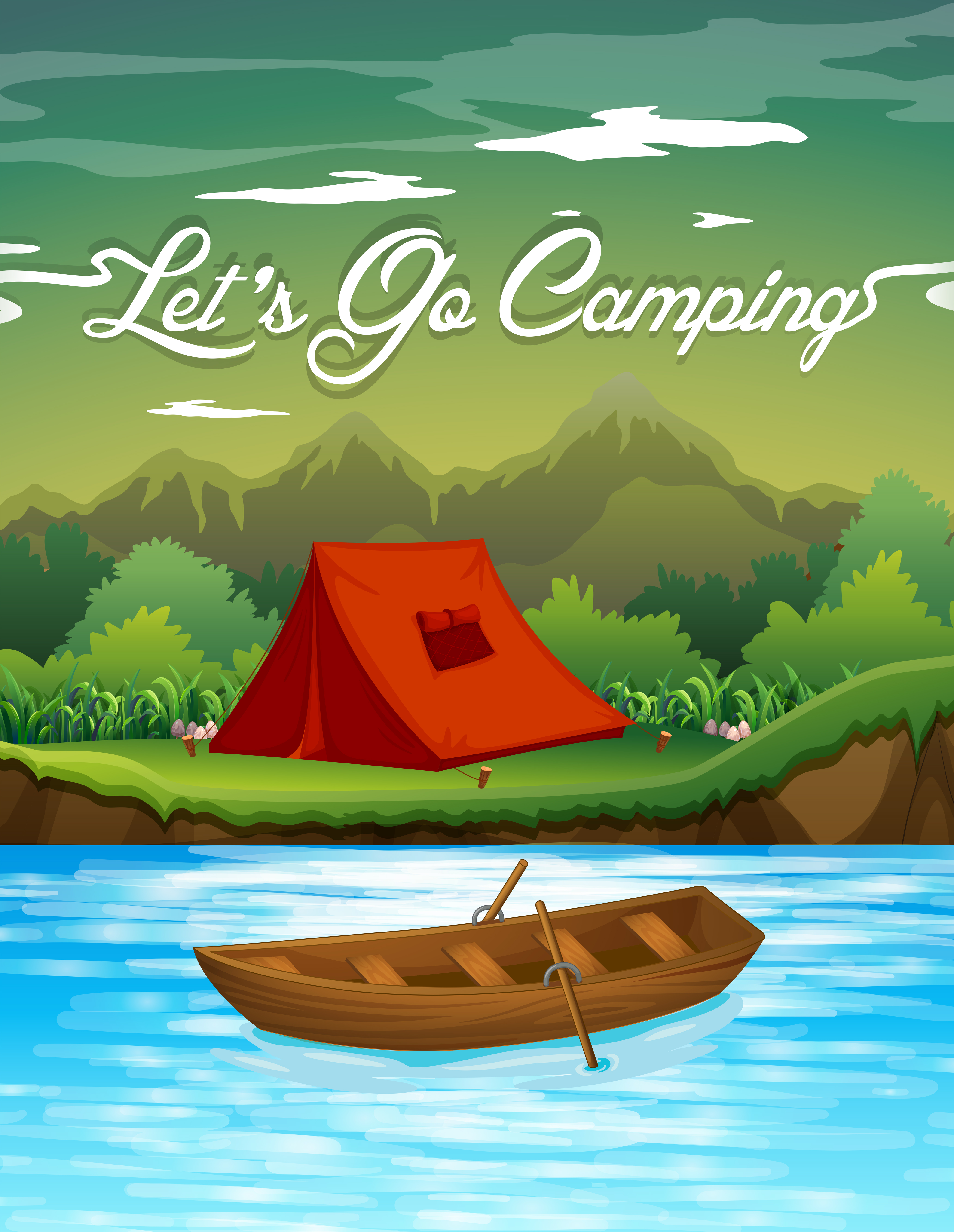Camping ground with tent and boat 434558 Vector Art at Vecteezy