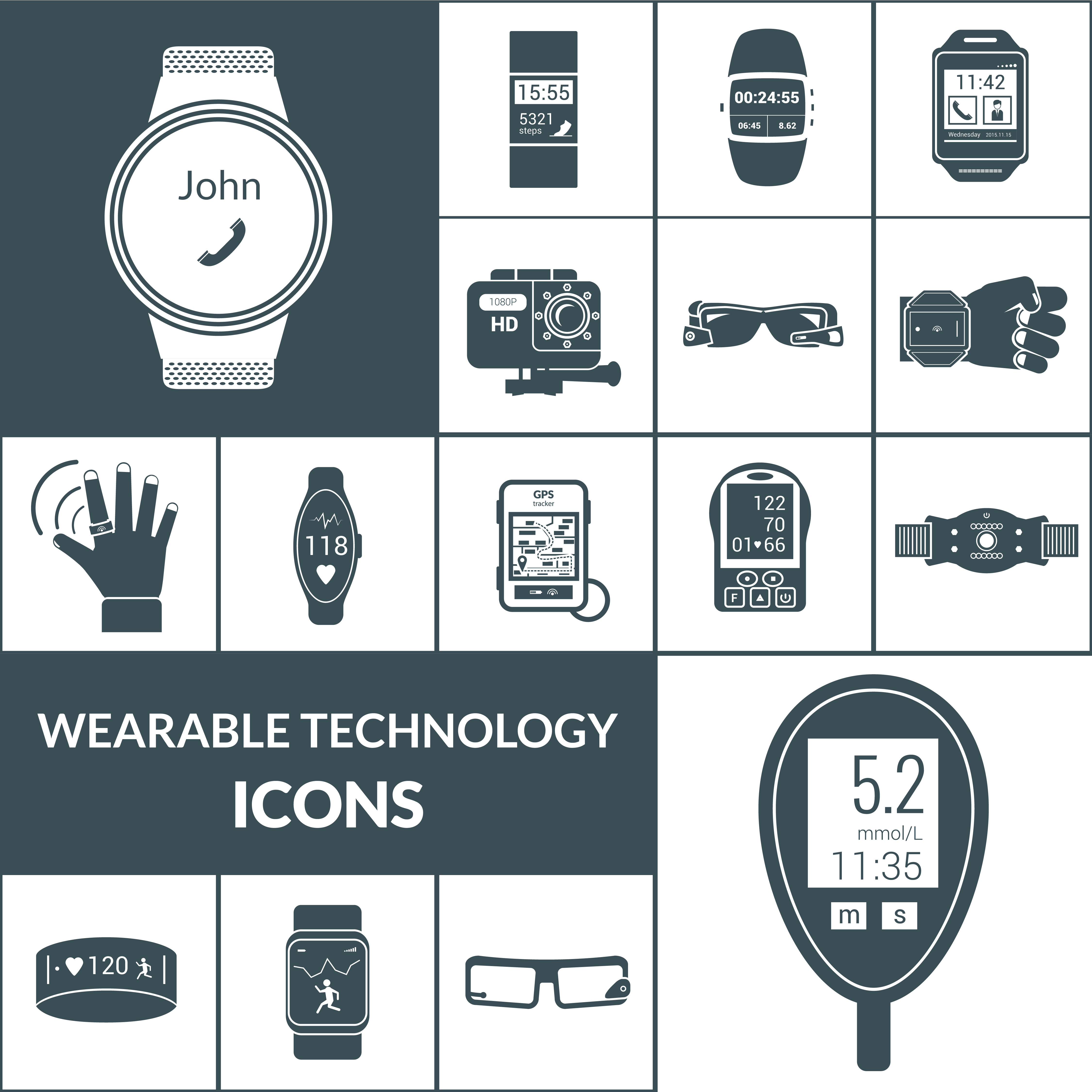 Wearable Technologies Icons Black 434580 Vector Art at Vecteezy