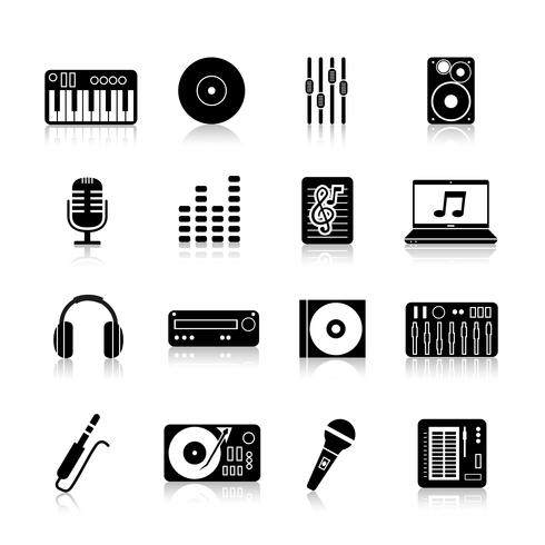 conjunto de iconos de dj negro vector