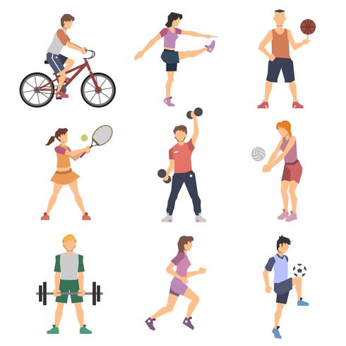 Conjunto de iconos planos de personas deporte vector