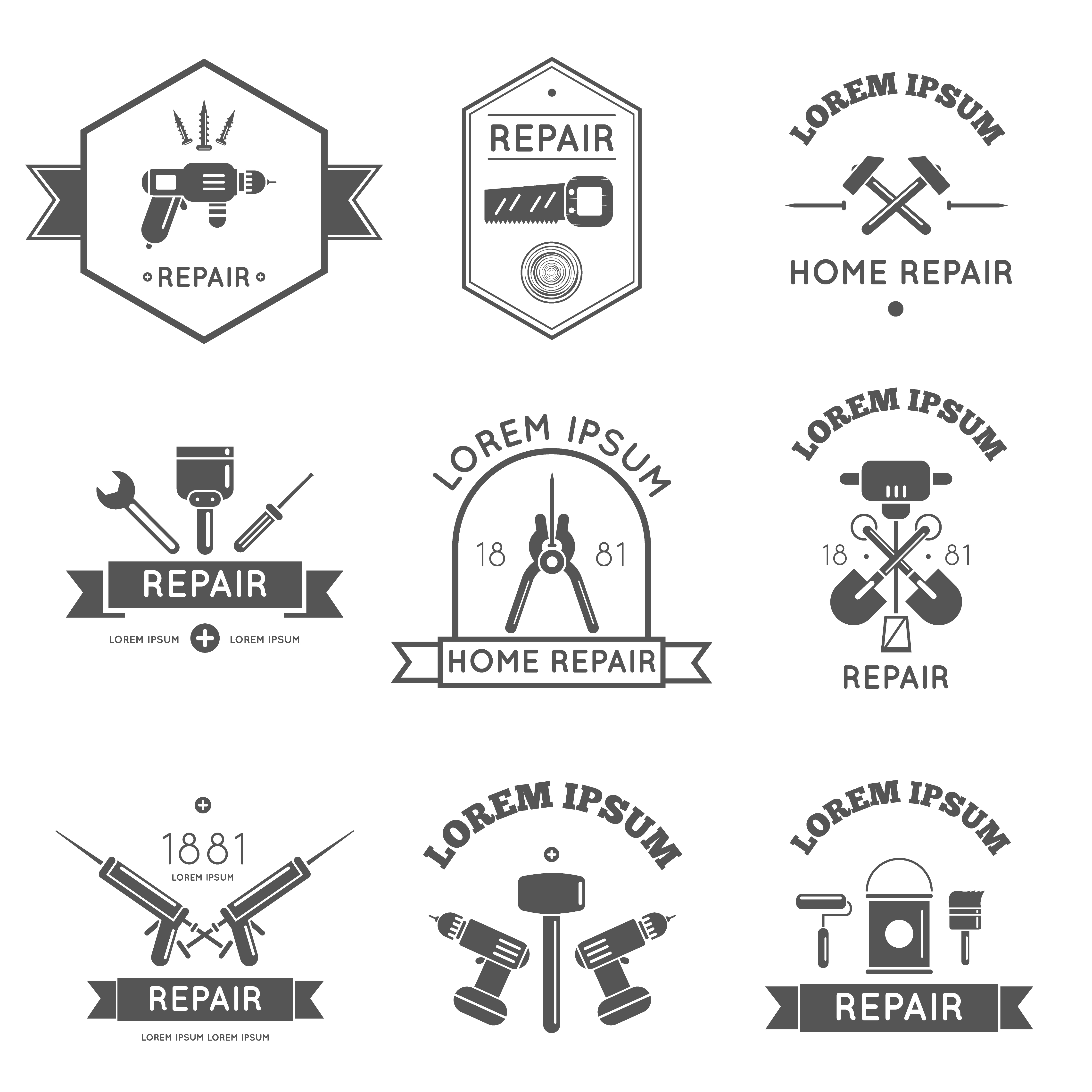 Download Home Repair Tools Labels Flat 434721 Vector Art at Vecteezy