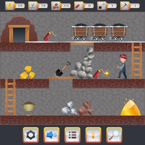 Interfaz de juego de minería vector