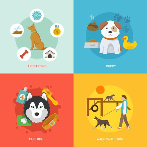 Conjunto plana de iconos de perro vector