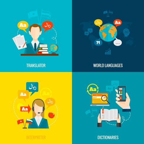 Translation and dictionary flat icons vector