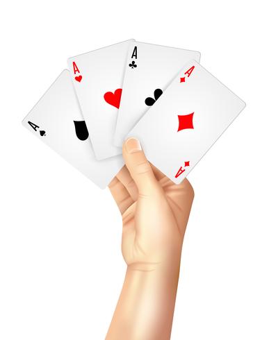 Cartas de juego regulares extendidas tomados de la mano vector