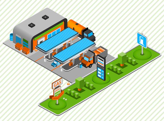 Gas diesel fuel station isometric composition  vector