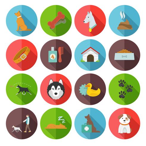 Iconos de perro plano vector