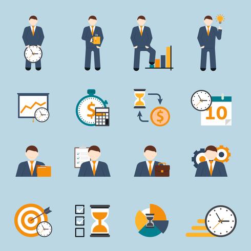 Time management flat icons set vector