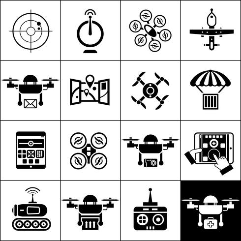 iconos de drones negros vector