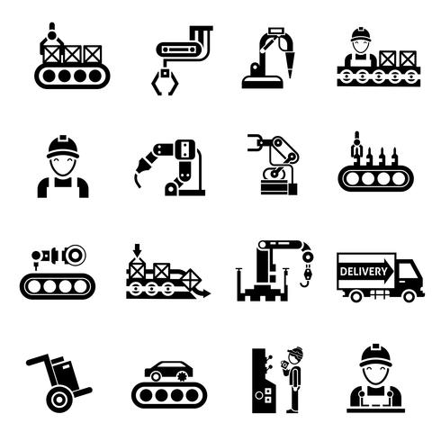 Iconos de la línea de producción negro vector