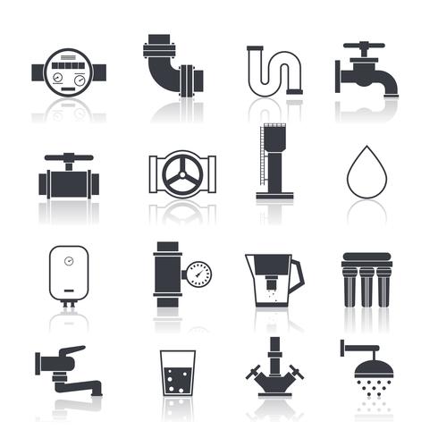 Iconos de suministro de agua negro vector