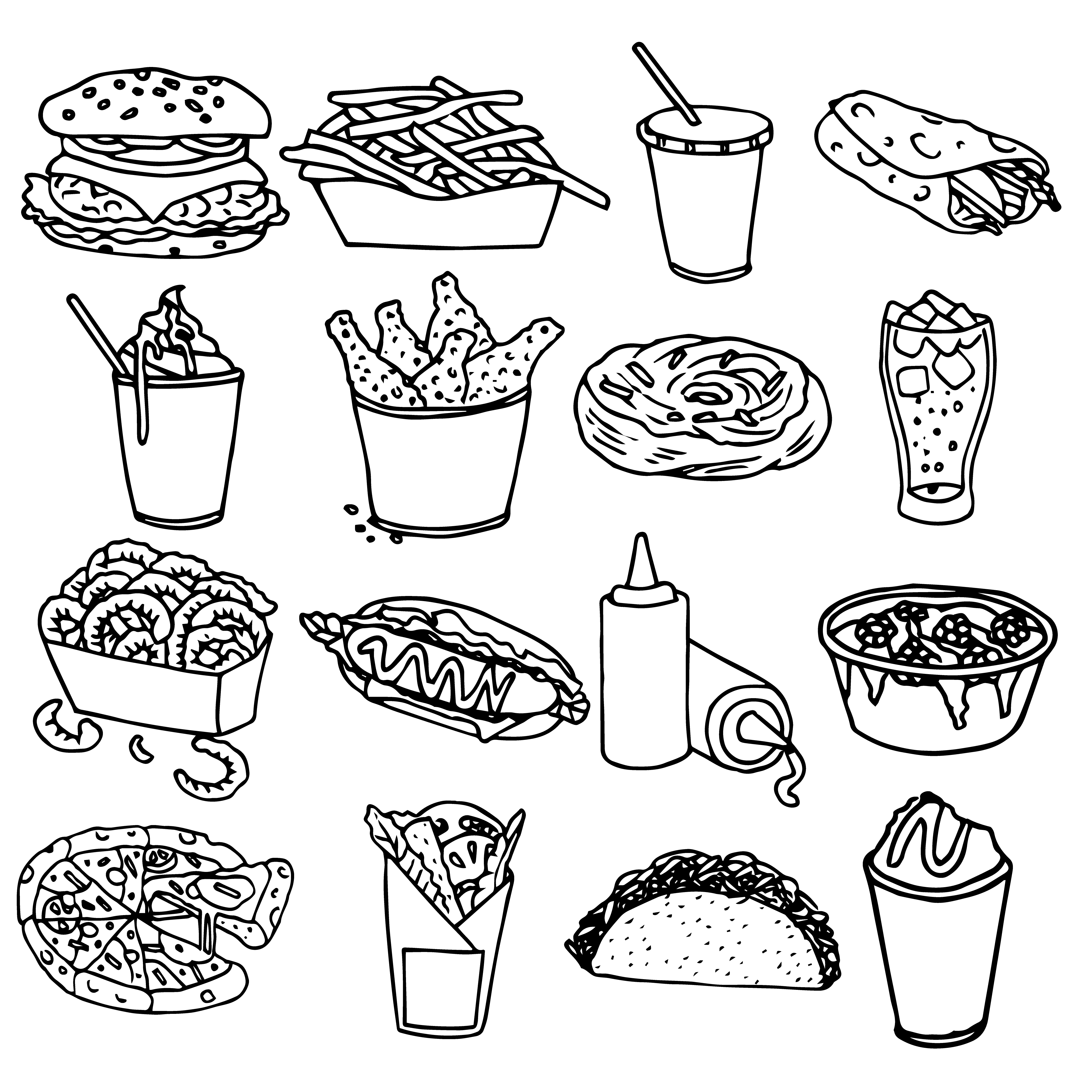 Fast food menu icons black outline - Download Free Vectors ...