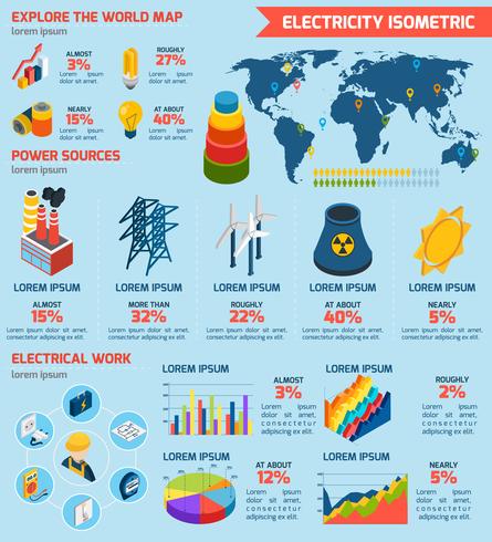 Infografía isométrica de electricidad vector