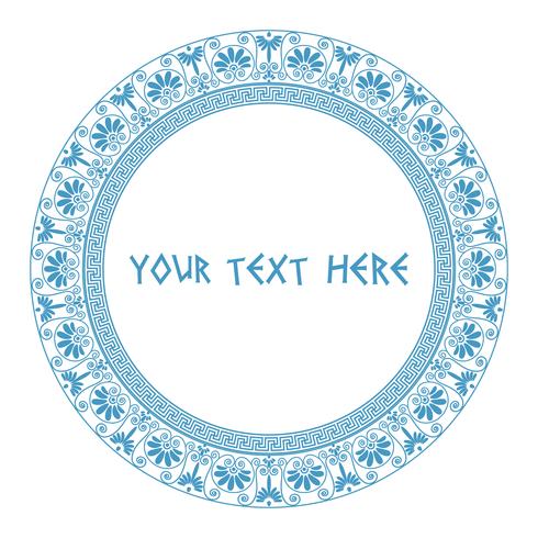 Greek round frame in blue color. vector