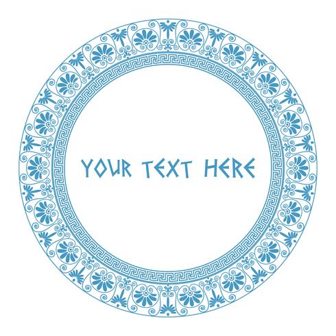 Greek round frame in blue color. vector