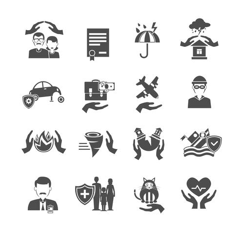 Conjunto de iconos de seguros negro vector