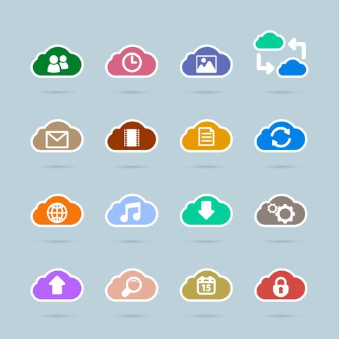 Set of cloud technology icons, contrast color vector