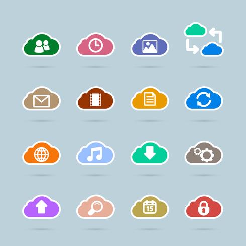 Set of cloud technology icons, contrast color vector