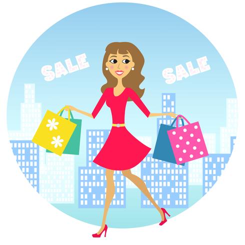 Mujer, con, bolsas de compras vector