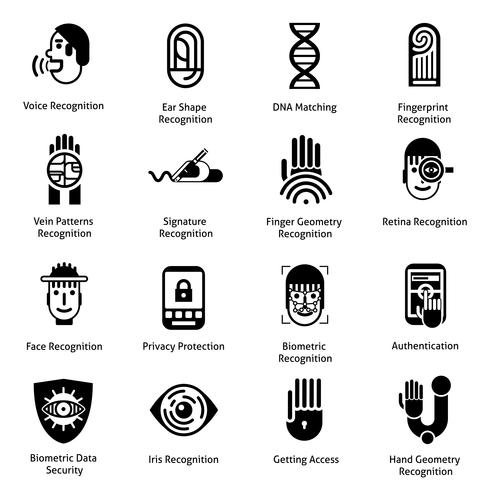 Biometric Authentication Icons Black vector