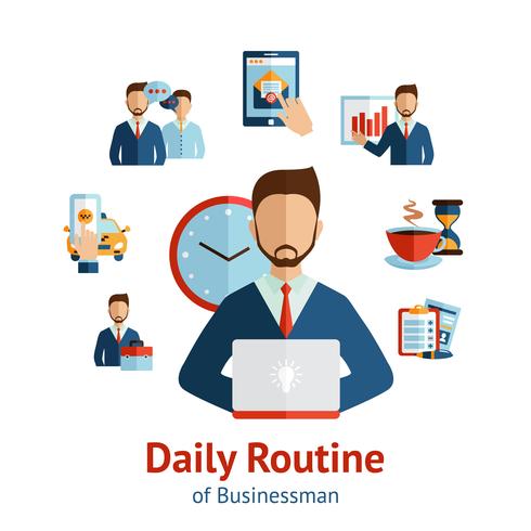 Businessman daily routine concept poster vector