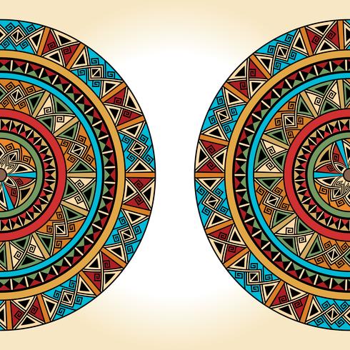 Ethnic traditional colorful bright half round pattern on beige background vector