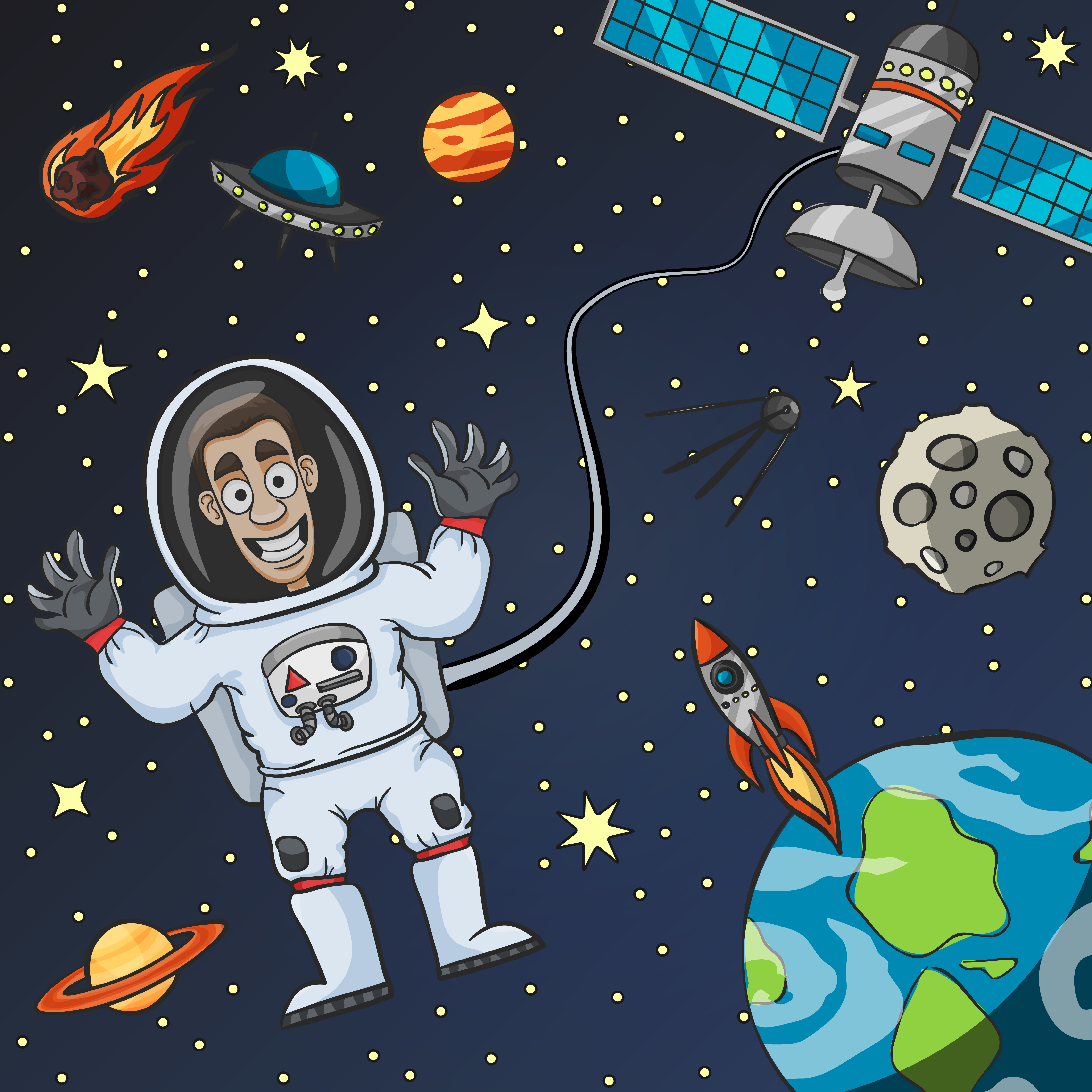 Спутник и космонавты для детей