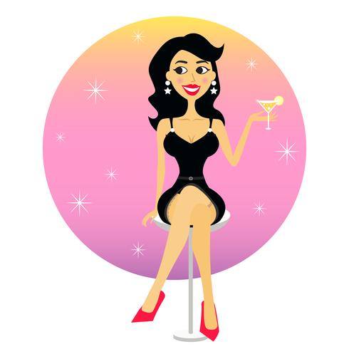 Pretty girl in short black dress and stockings vector