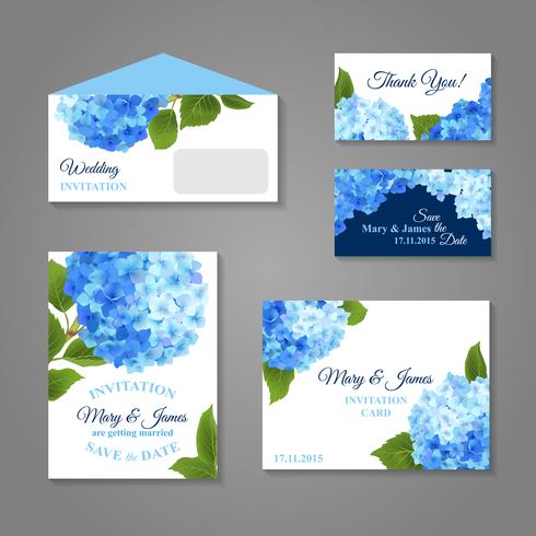 Conjunto de invitaciones de hortensia vector